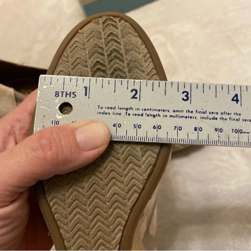TOMS Beige Camouflage Cork Wedge Peep Toe